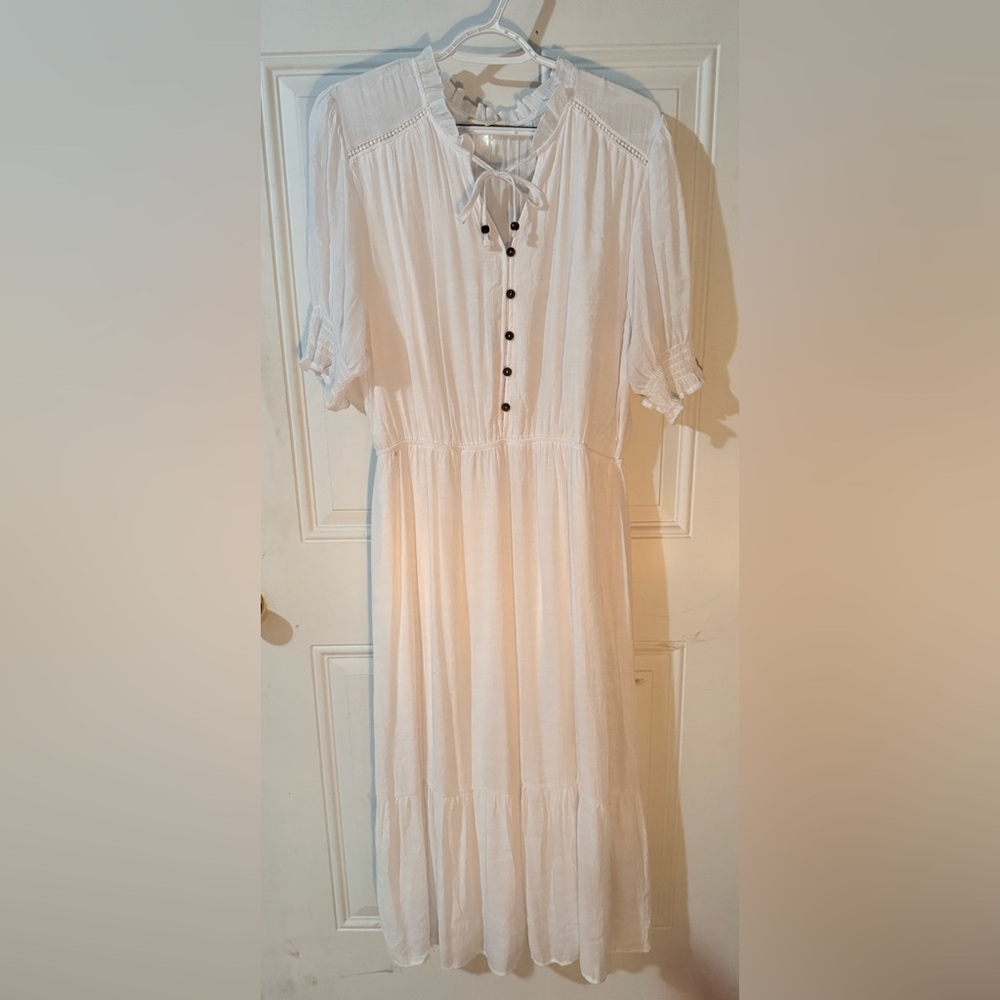 White Button-Front Midi Dress